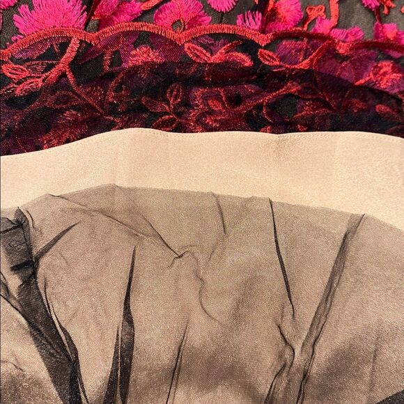 Dress the Population L Elisa Fuchsia Coral Black Tulle V-Nevk & Back Zip Dress - Picture 15 of 17